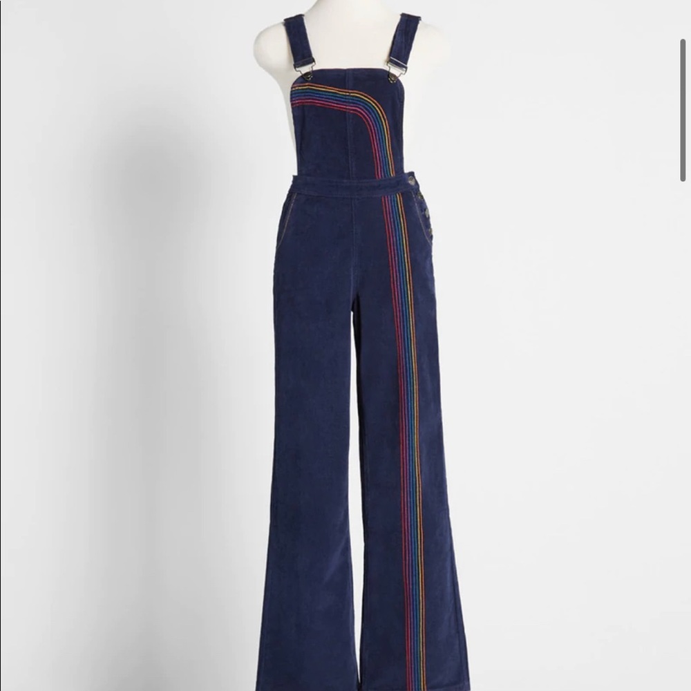 Modcloth wide-Leg Rainbow Overalls - size 14